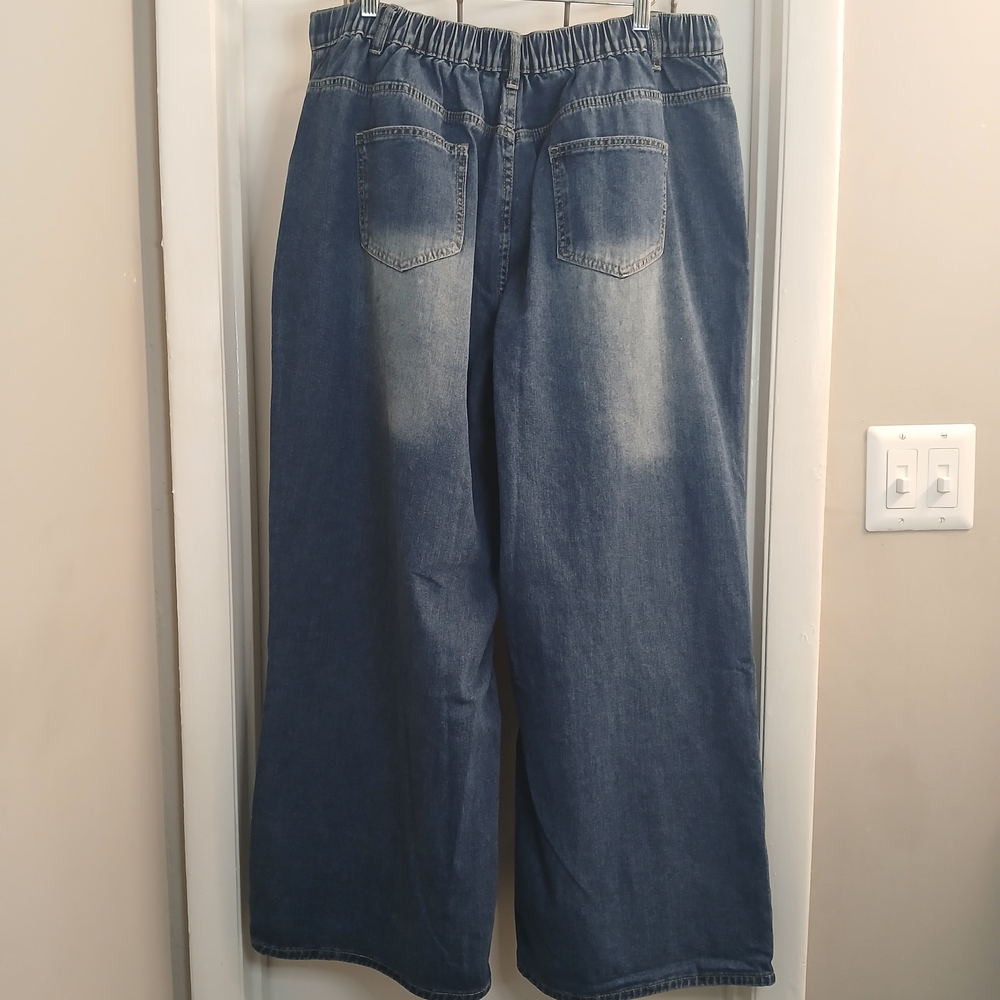 Blue Cut Out Abstract Wide Leg Denim Jeans 2X (16) NWOT - Picture 3 of 12